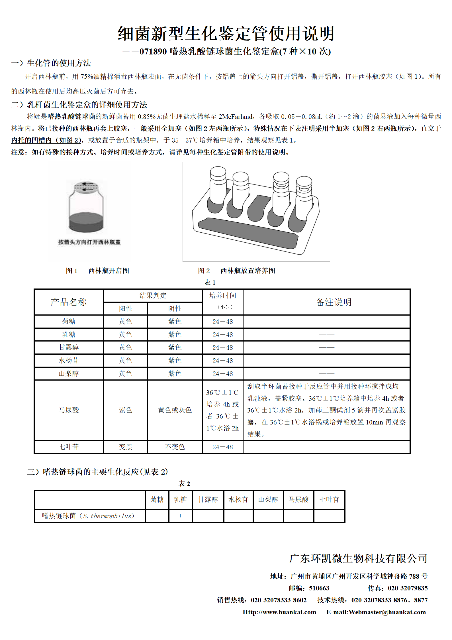 嗜熱乳酸鏈球菌生化鑒定盒 產品使用說明書